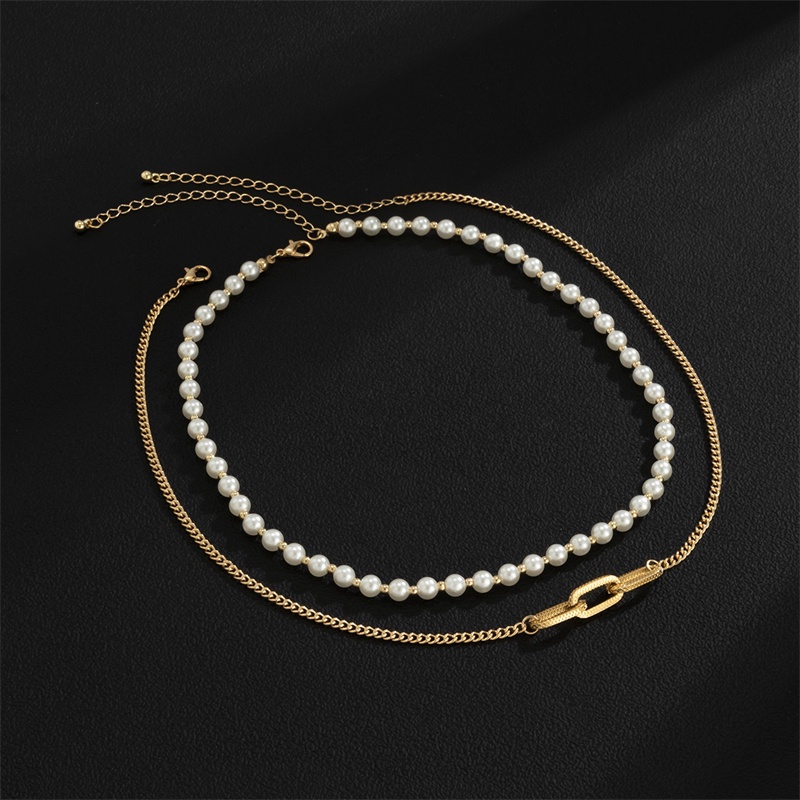 Kalung Desain Geometri Aksen Mutiara Imitasi Gaya Hip Hop Untuk Pria Dan Wanita