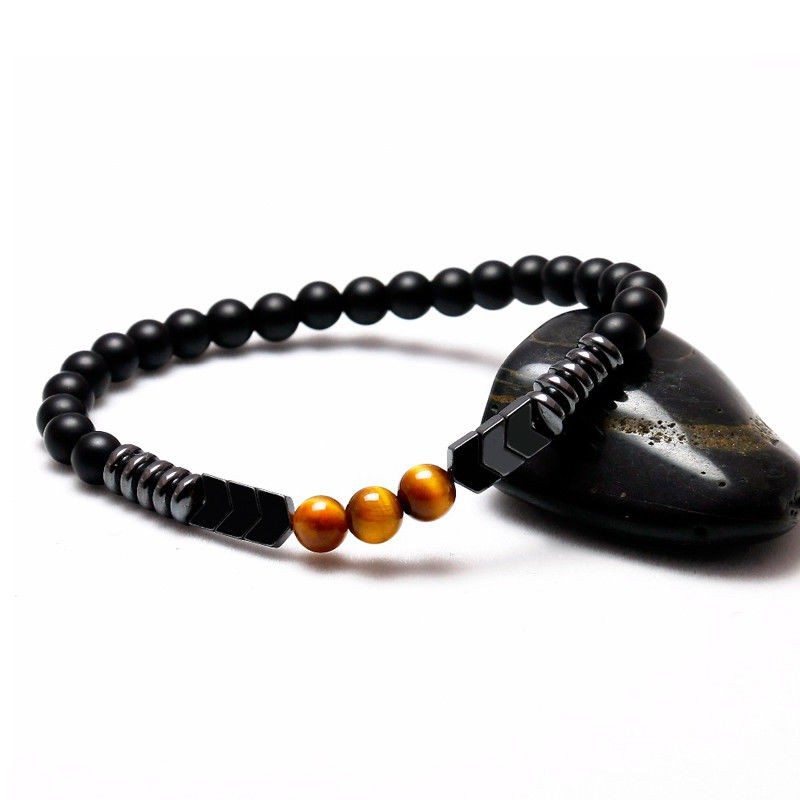 Gelang Natural Matte Onyx Tiger Eye Stone  Chakra Energy Healing