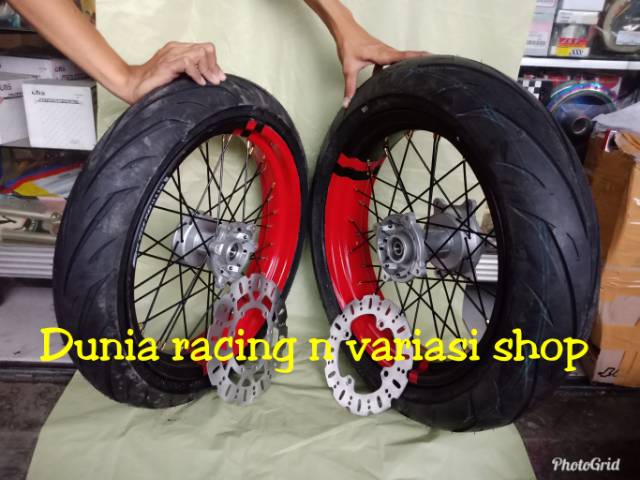 Sepaket Velg Supermoto CRF 150 ring 17 Supermoto tromol ori CRF Ban Tubles paketan siap pasang