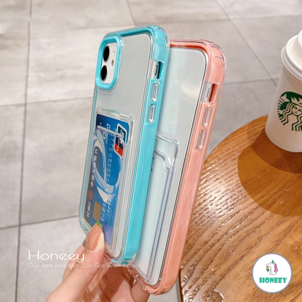 3 In 1 Luxury Candy Color Card Holder Removable Frame Clear Phone Case compatible for IPhone 14 13 12 11 Pro Max X Xs Xr 8 7 Plus Soft TPU Back Cover