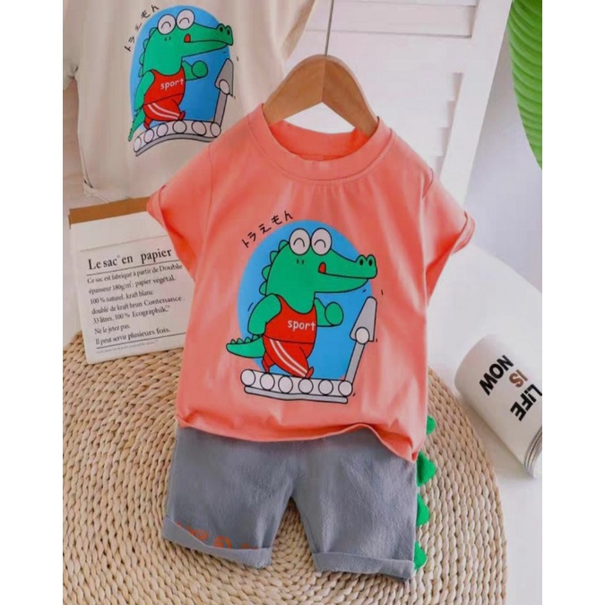 Promo !! Setelan anak laki-laki animasi Setelan crocodille sport usia 1-3th