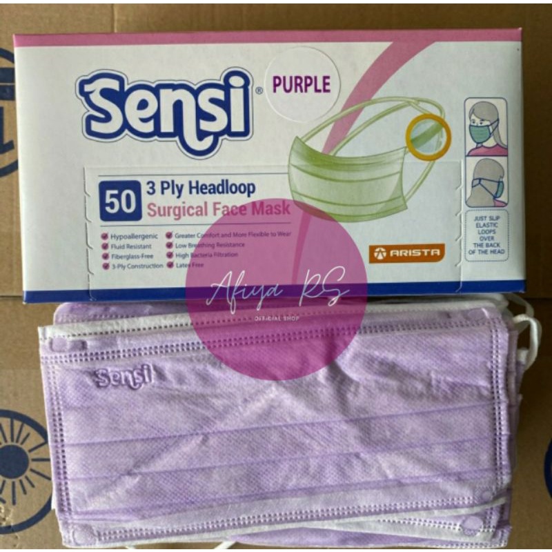 Masker Sensi Headloop 3 Ply Warna Ungu isi 50 Pcs