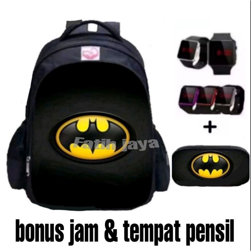 Tas sekolah anak laki - tas anak murah -tas anak batman - tas anak laki SD (BONUS TEMPAT PENSIL &amp; JAM LED)