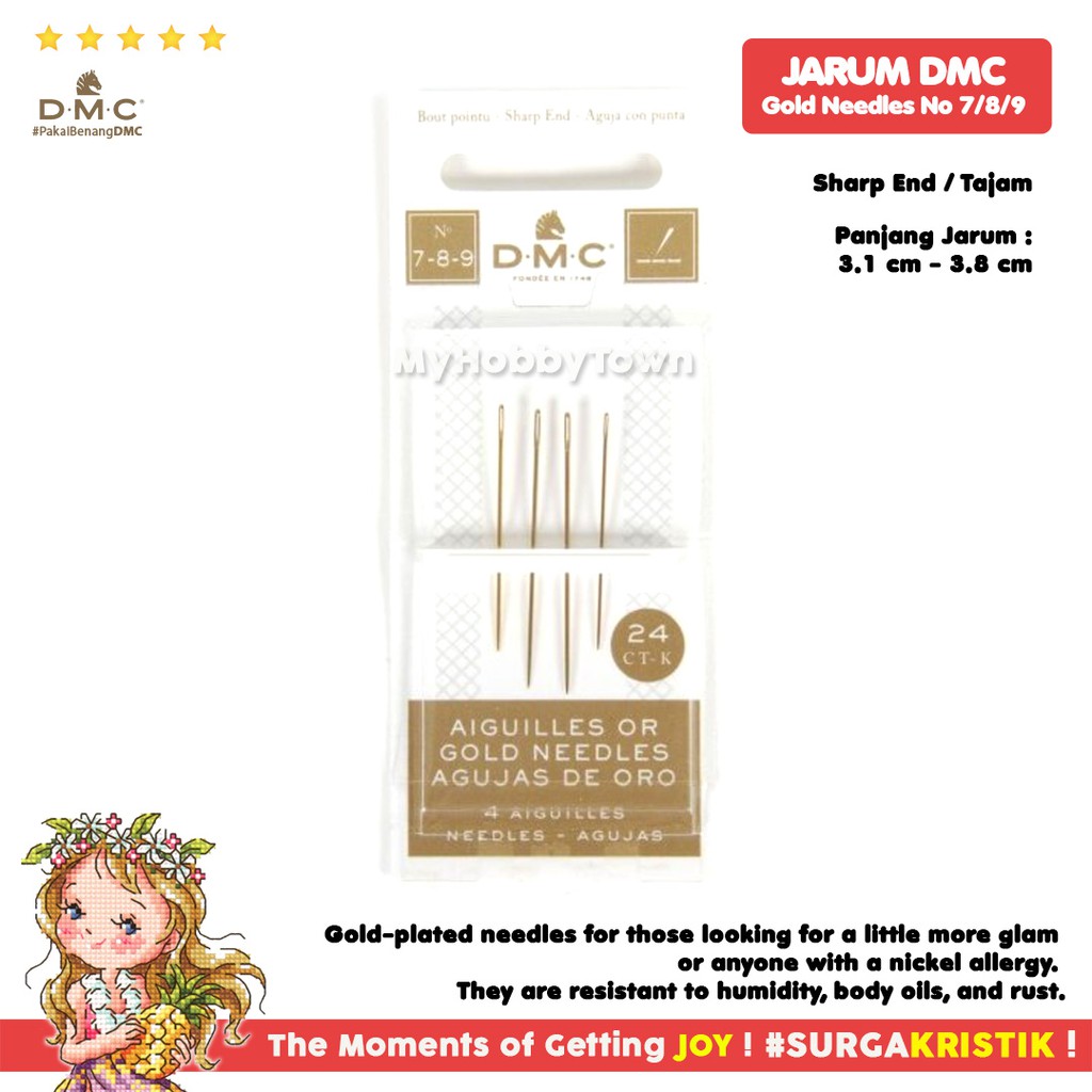 Jarum Sulam Embroidery Emas Gold Needle DMC No 7-8-9 Ujung Tajam Sharp