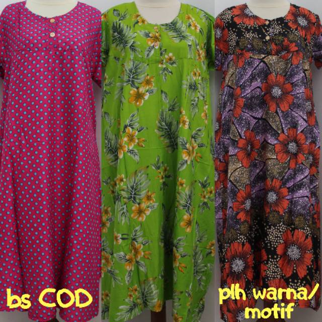 Daster katun rayon santung kancing solo/Bali ecer grosir pilih warna/motif cantik payung Semarang