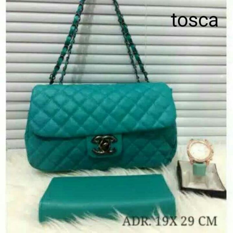 Tas Paket 3in1/Tas Selempang Wanita Chanel Tali Rantai Size 19x29