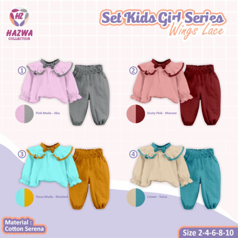 Size 6,8,10 Set Kids Wing Lace Girl Hazwa | Setelan Casual Anak | Setelan Lucu | Cantik