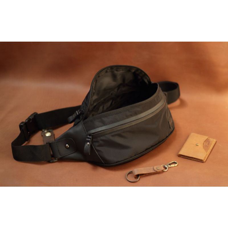 Waistbag Pusiill / tas pinggang AM.012 anti air kombinasi kulit asli