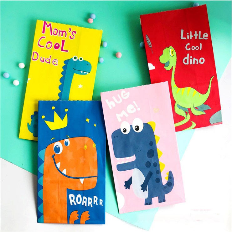 8 pcs Tas Hadiah Kraft Bertema Dinosaurus untuk Dekorasi Pesta Ulang Tahun