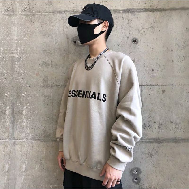 Sweater ESSENTIALS Sweatshirt Bigsize (S - 6XL) Crewneck Harajuku Street Style Unisex Jumbo Beige Hitam Putih