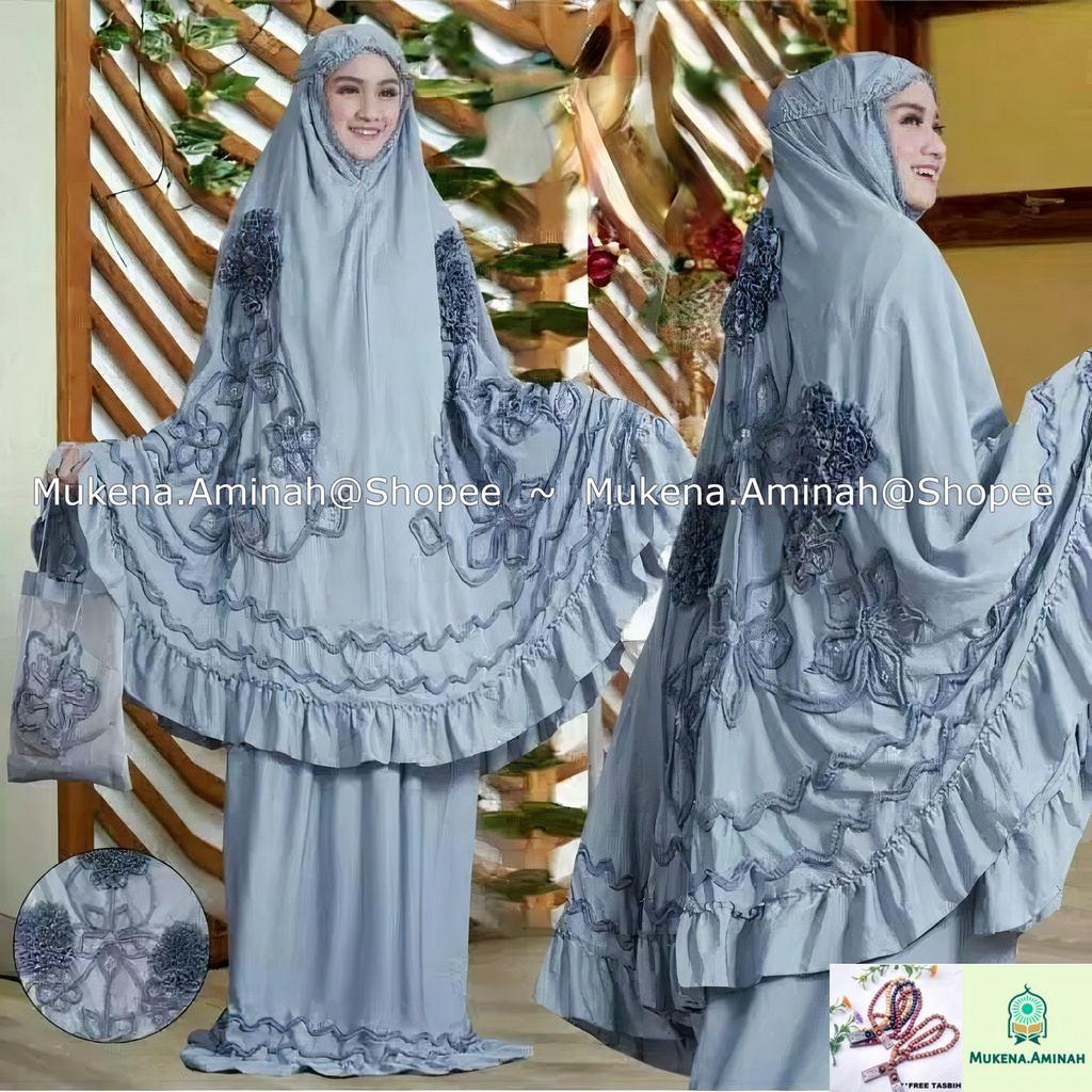 MUKENA DEWASA GHAISANI ROSELLA MOTIF BUNGA TIMBUL