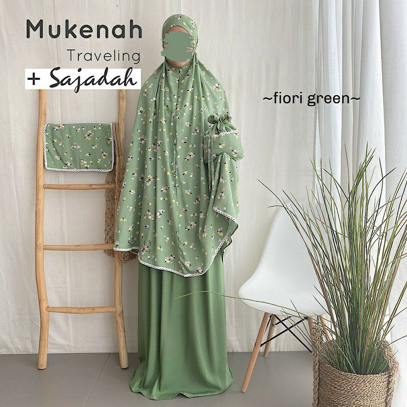 Sally_scarf Mukena travelling Sally Scarf motif Fiore Green Versi Terbaru (baru)