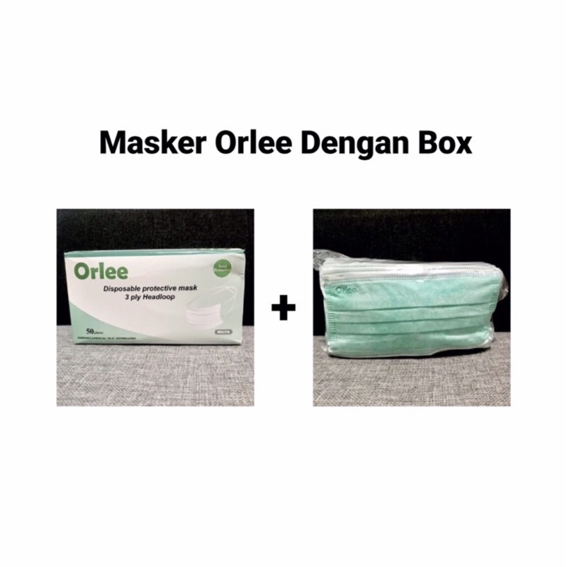 MASKER MEDIS ORLEE HIJAU SURGICAL MASK 3 PLY EARLOOP HEADLOOP HIJAB ISI 50 PCS PER BOX | RUMIFY