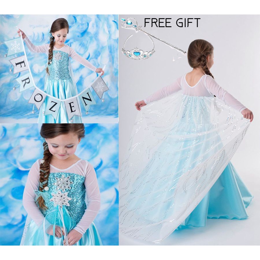 Dress Frozen Elsa  Kostum Princess / Gaun Elsa Frozen / Dress Anak Frozen / Baju Dress Frozen