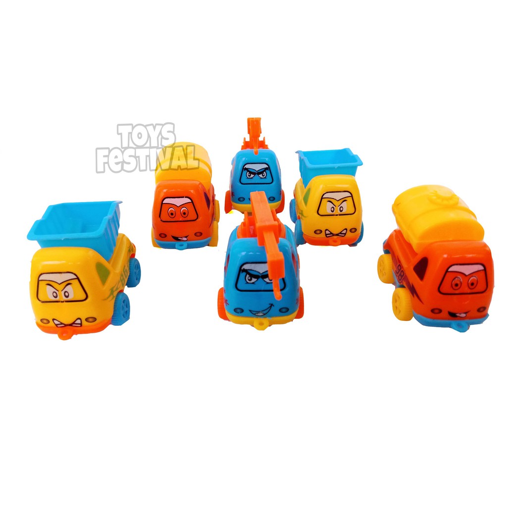 Set 6 pcs Pullback Mainan Mobil Cartoon Truck Conctruction