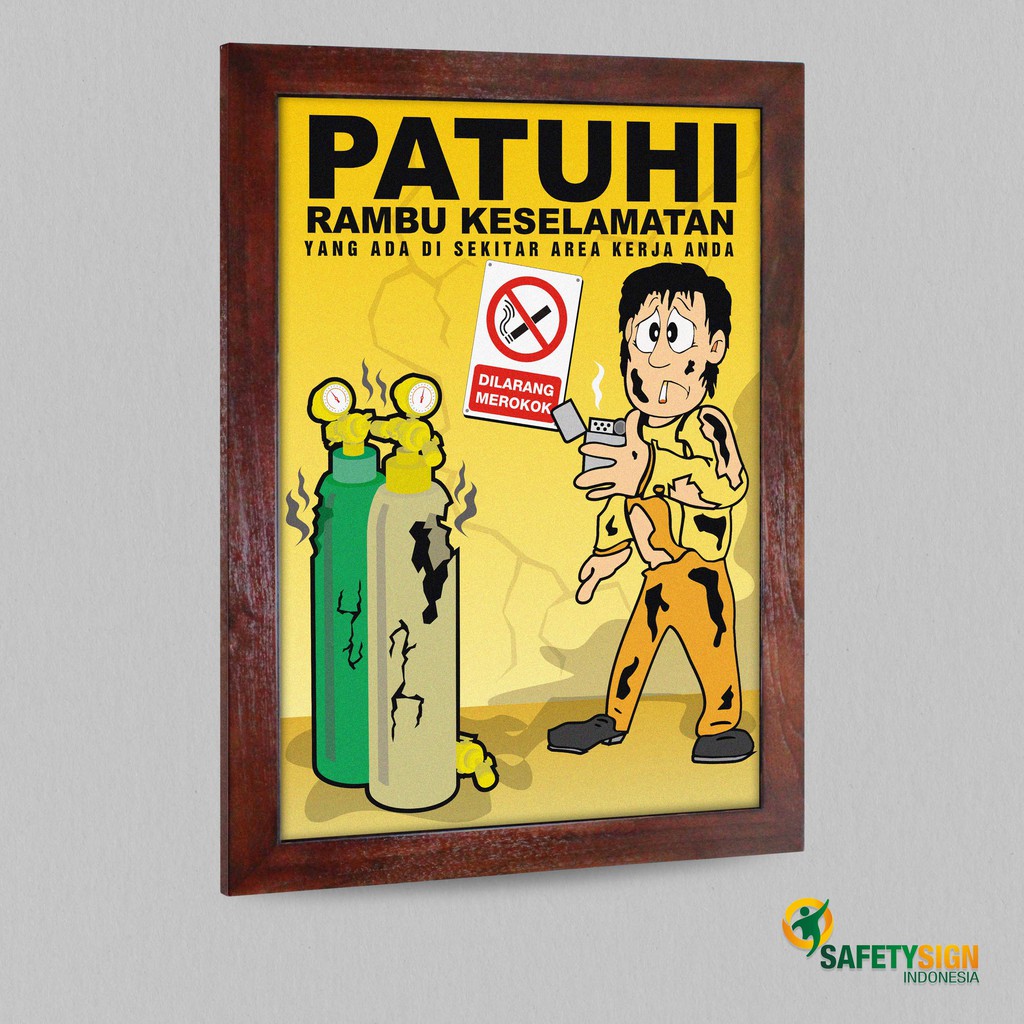 Sp052 Poster K3 Safety A2 Frame Patuhi Rambu Keselamatan Yang