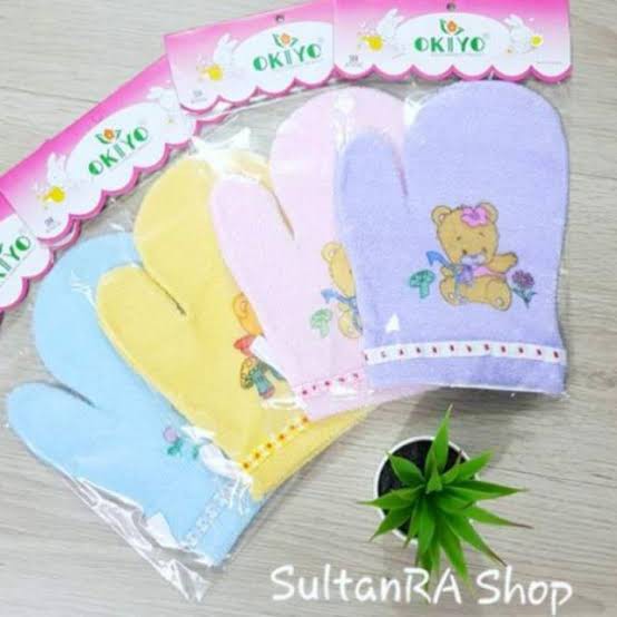 3 Pcs OKIYO Washlap Sarung Tangan Mandi Lap Mandi Bayi - Jari Dan Kotak