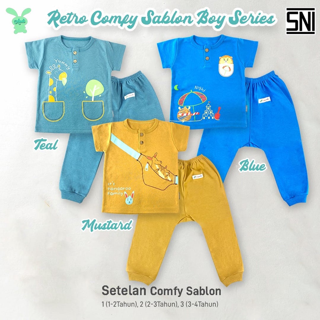 Aruchi Setelan Pendek Panjang Retro Comfy Series Sablon Boy / Girl - Piyama Anak