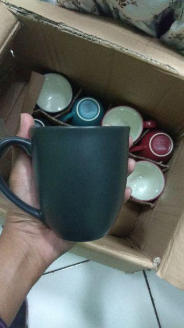 1 pc Mug keramik hitam polos colorful biru tua navy abuabu 