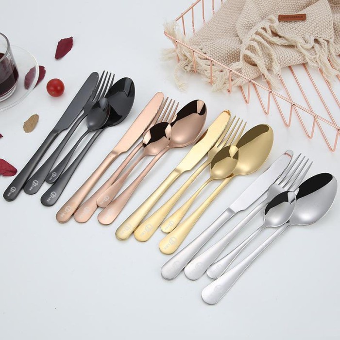 Sendok garpu pisau Set Stainless Gold Tebal Alat Makan Korea Tableware LBX Cutlery