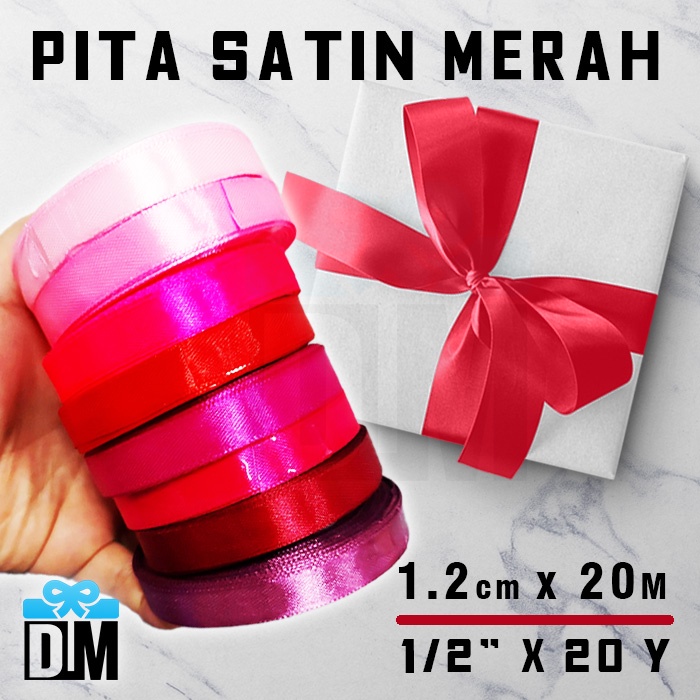 

Pita satin kado hadiah bingkisan 1/2 inch 1 .27 cm Warna Merah Muda Pink Tua Maroon Marun