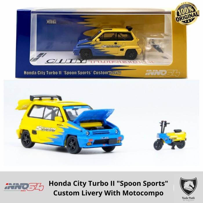 Inno 1/64 Honda City Turbo Ii Spoon Sport Livery With Motocompo Inno64 By Eastern