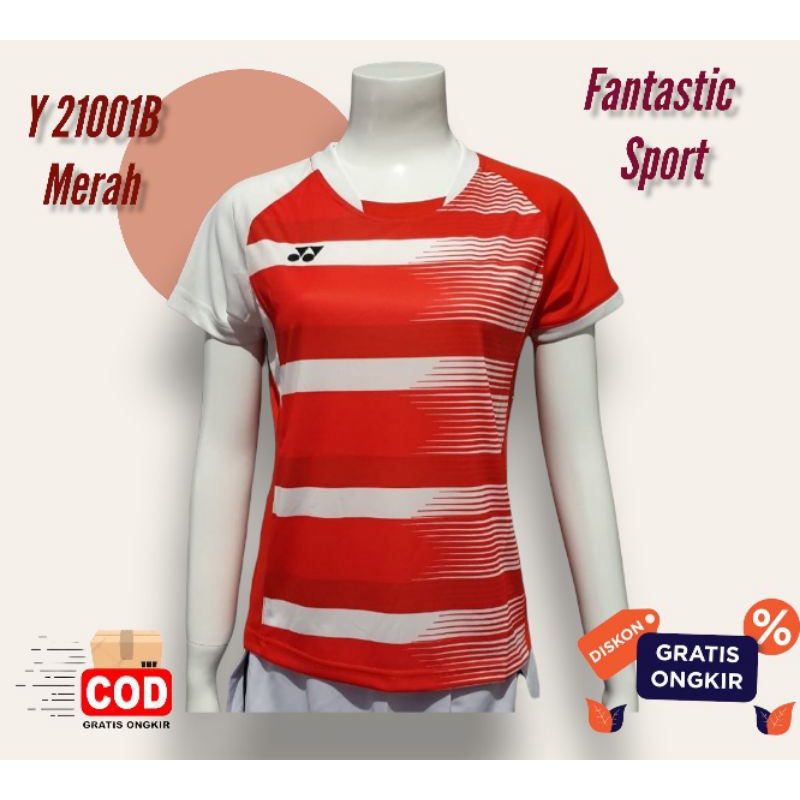 [COD] Kaos Bulutangkis Wanita Y 21001B Merah Baju Badminton Gradeori Import Jersey Perempuan Kekinian Atasan Olahraga Cewek Yonex Murah Terbaru Fantastic Sport Store
