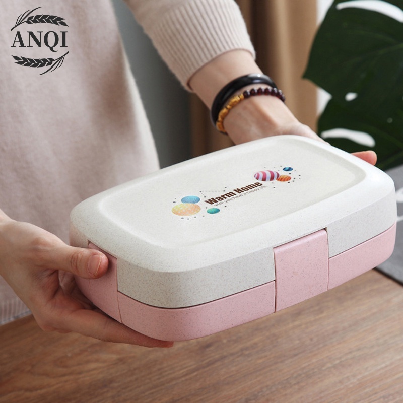 ANQI 1888 Lunch Box Free Cutlery Set  Tempat Makan/Lunch Box Jerami Gandum With Free Sendok BPA Free