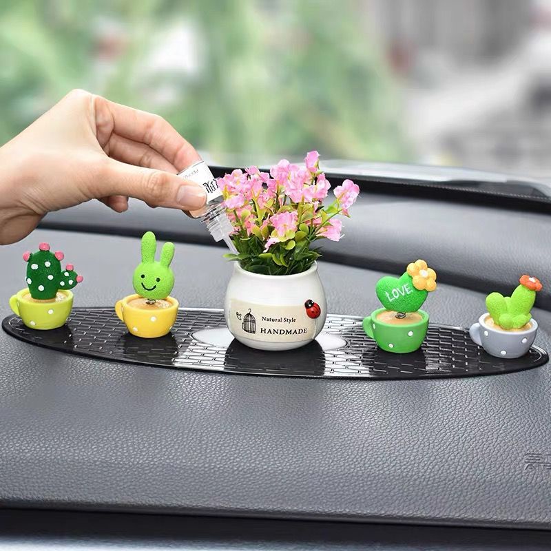 set pajangan mobil Pajangan Mobil Kaktus 4 in 1 Kepala Goyang | Bunga Pot Kaptus Model Lucu Dashboar