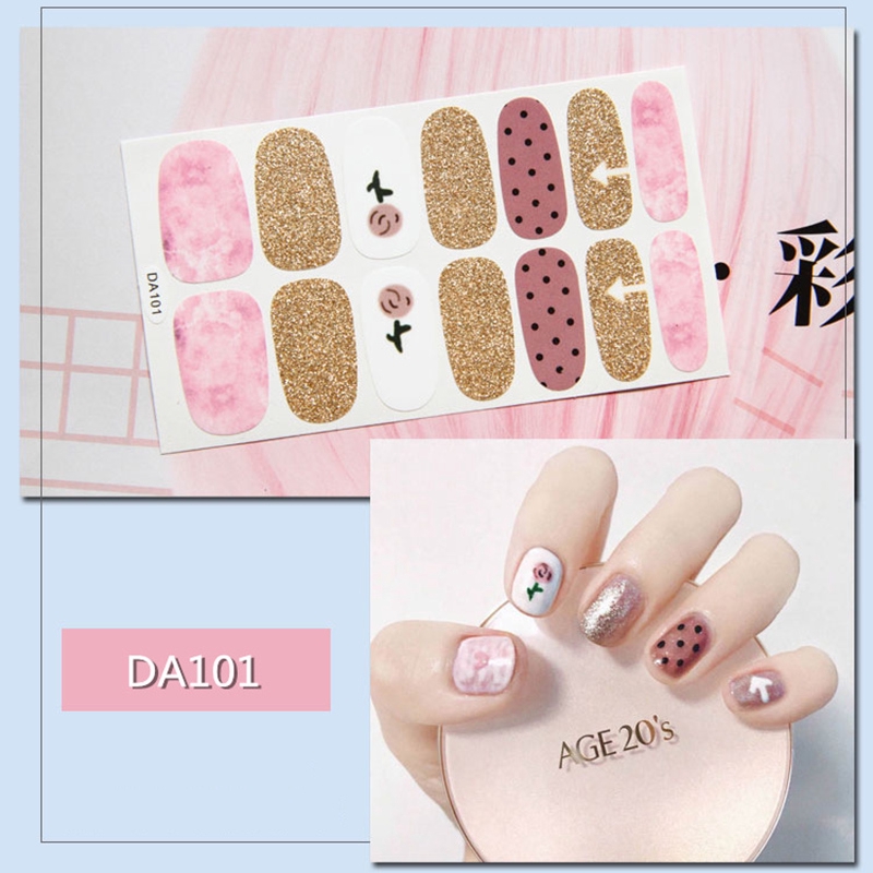 Da101-120 14pcs/lembar Stiker Kuku Palsu 3d Bronzing Untuk Nail Art Diy