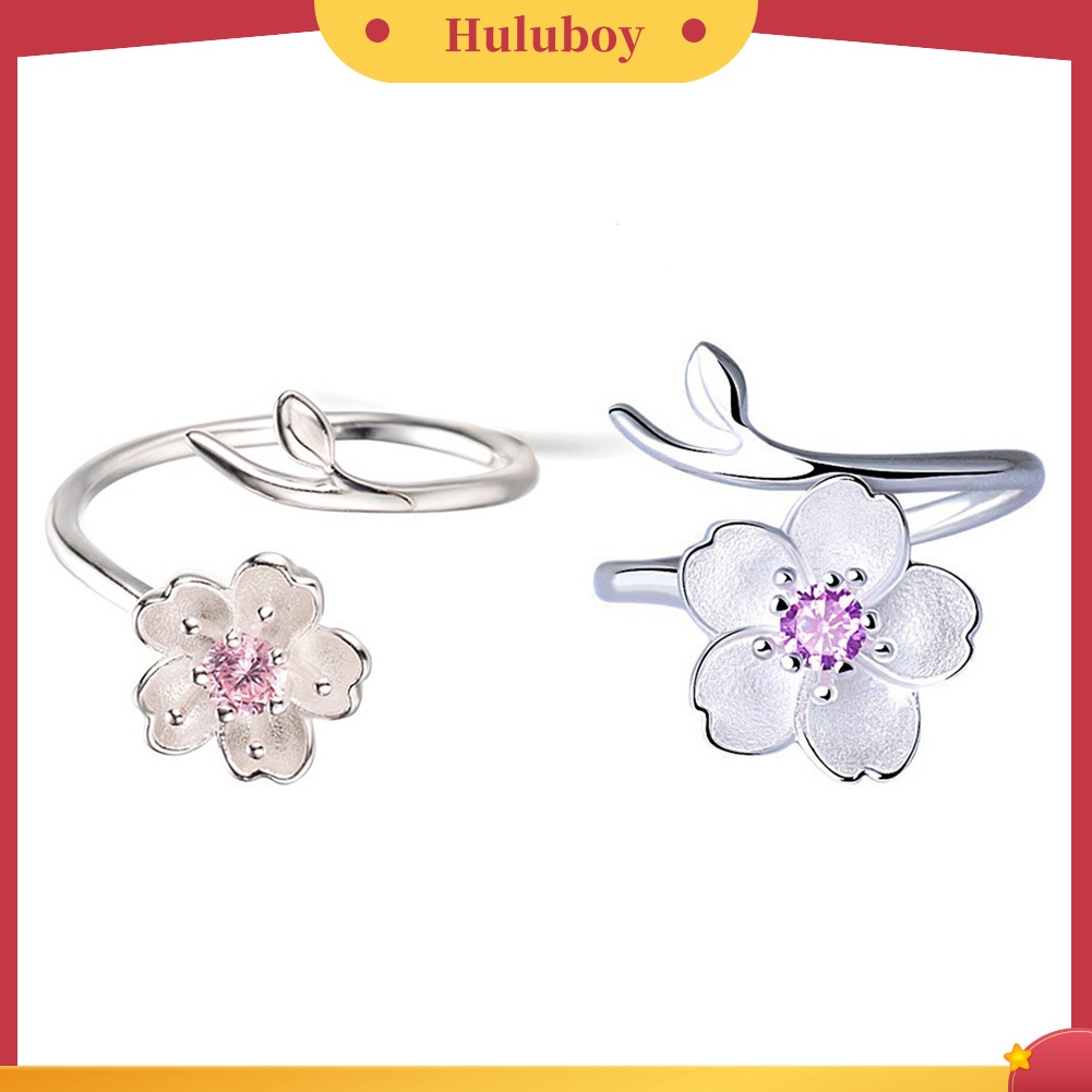 Hu Hu Hu Hu Hu Alat Bantu Pasang Kacamata♡ Cincin Wanita Model Terbuka Bahan Sterling Silver 925 Desain Bunga Sakura Untuk Hadiah Ulang Tahun