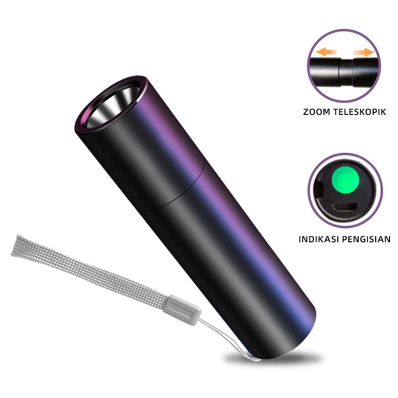 Lampu Senter Led Mini Zoom Portable Super Terang Jarak Jauh Usb Rechargeable Untuk Outdoor