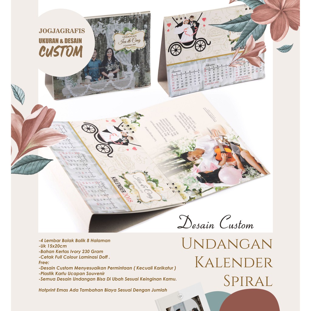 Undangan Pernikahan Unik Kalender  duduk Spiral Free Custom Desain Full Colour Laminasi doff
