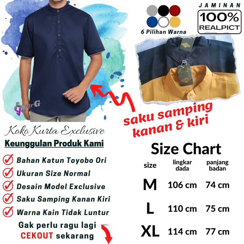 Baju Koko Pria Dewasa Kurta Taqwa Pakaian Muslim Lengan Pendek Matt Katun Adem Tebal Terlaris