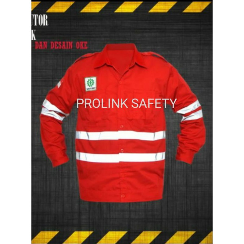 BAJU SAFETY SERAGAM ATASAN MERAH DOBLE SCOTLIGHT KANCING