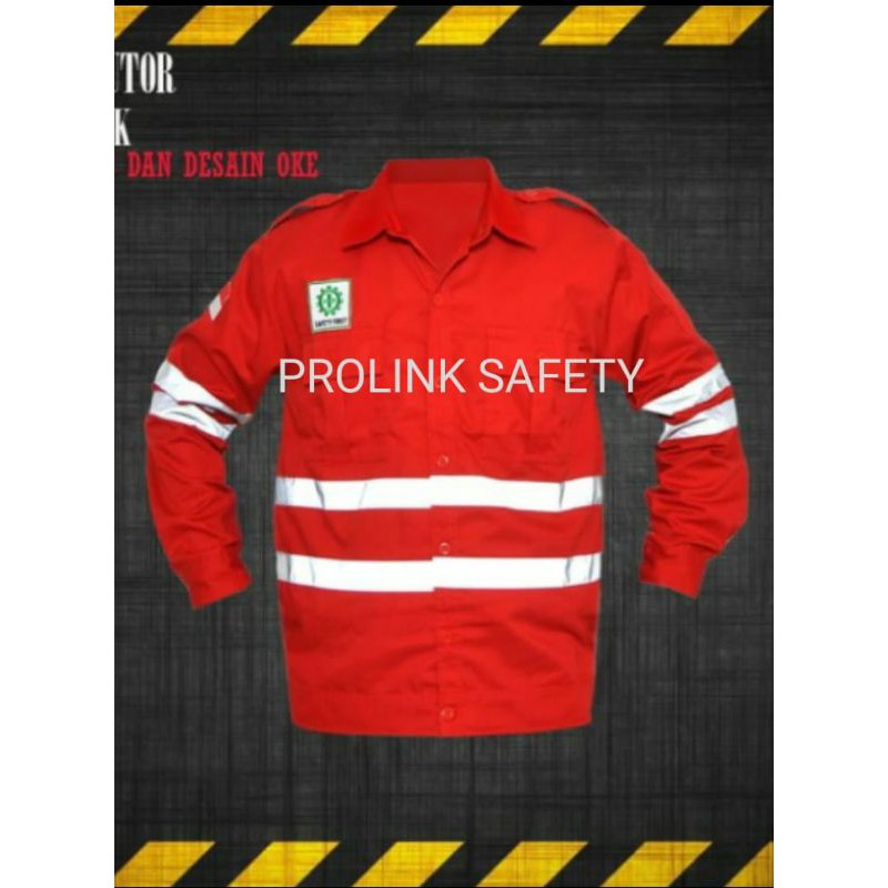 BAJU SAFETY SERAGAM ATASAN MERAH DOBLE SCOTLIGHT KANCING