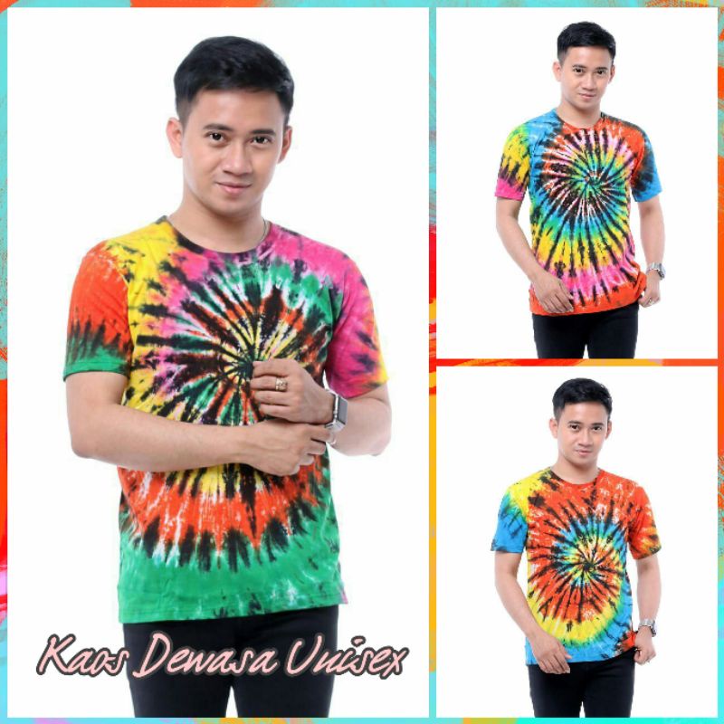 Kaos Bali Dewasa Unisex Cotton 30s T shirt Tiedye Pelangi M L XL