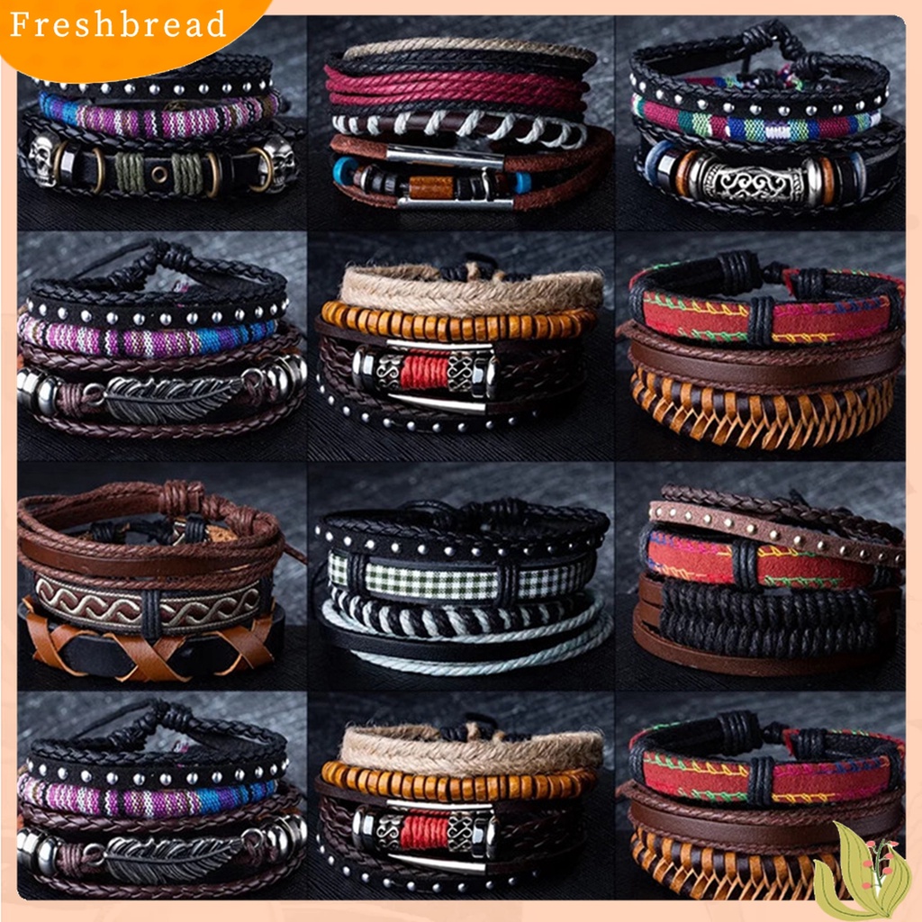 Terlaris 4Pcs/Set Unisex Multi Layer Faux Leather Braided Bracelet Bangles Jewelry Gift