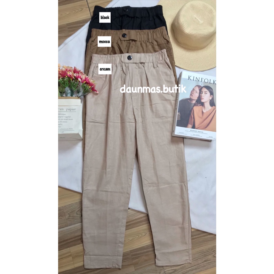 1KG MUAT 4PCS | COMFY LINEN PANTS KANCING CELANA PANJANG RAMI HITS OOTD KOREAN STYLE FASHION GROSIR WANITA TERMURAH