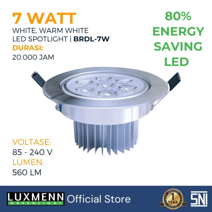 Luxmenn Lampu Sorot Spotlight LED BRDL 7W / 7 W / 7 WATT Putih Kuning - White