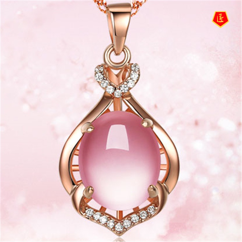 [Ready Stock]Elegant Silver Necklace Female Pink Crystal Pendant for Girlfriend