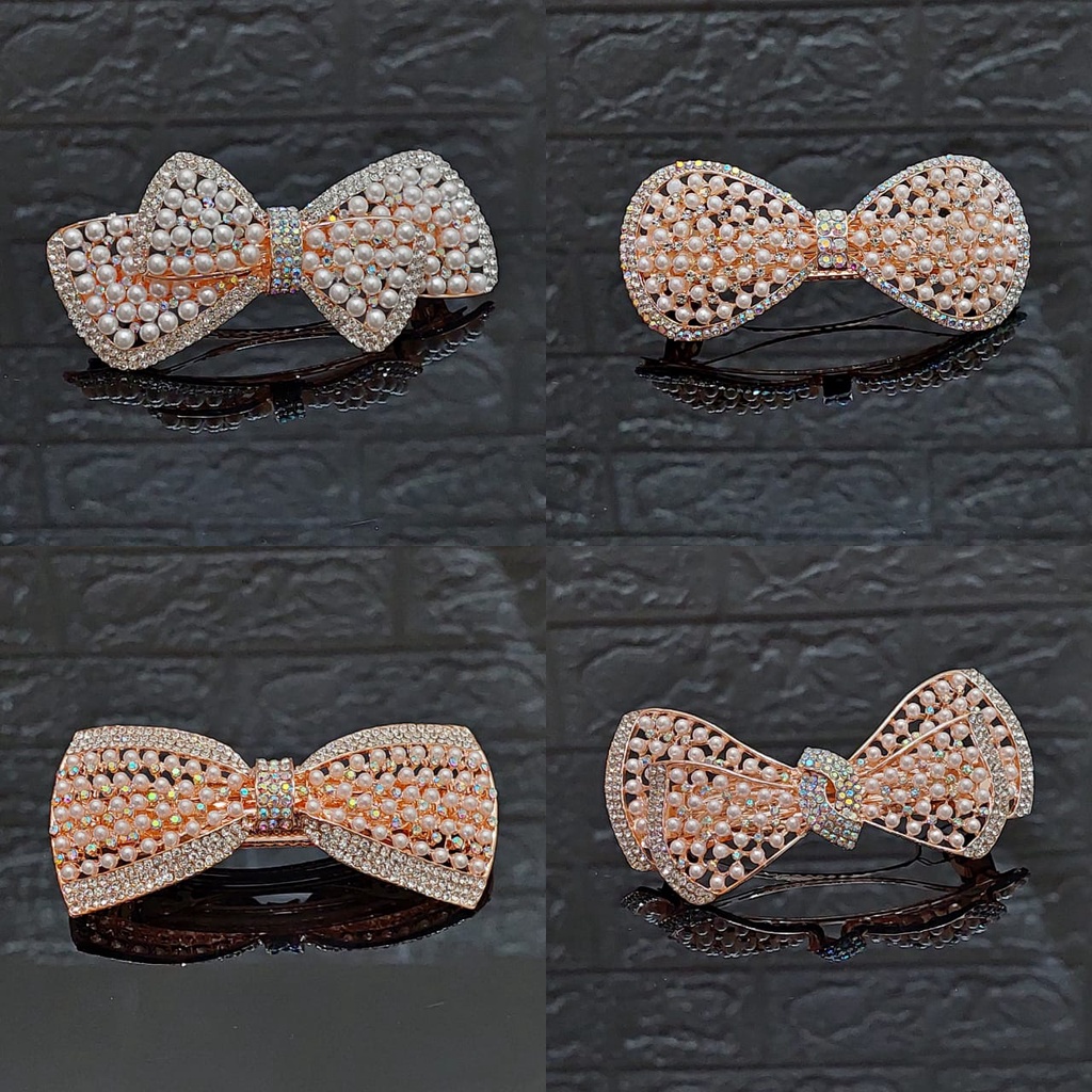 Jepit rambut korea otomat wanita elegan premium mutiara zirkon 8cm mode terbaru JO01#