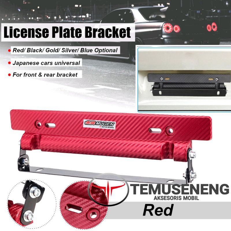 Bracket Dudukan Plat Nomor Mobil Holder Plate Merah Carbon Karbon Adjust Putar Universal Nomer Nopol