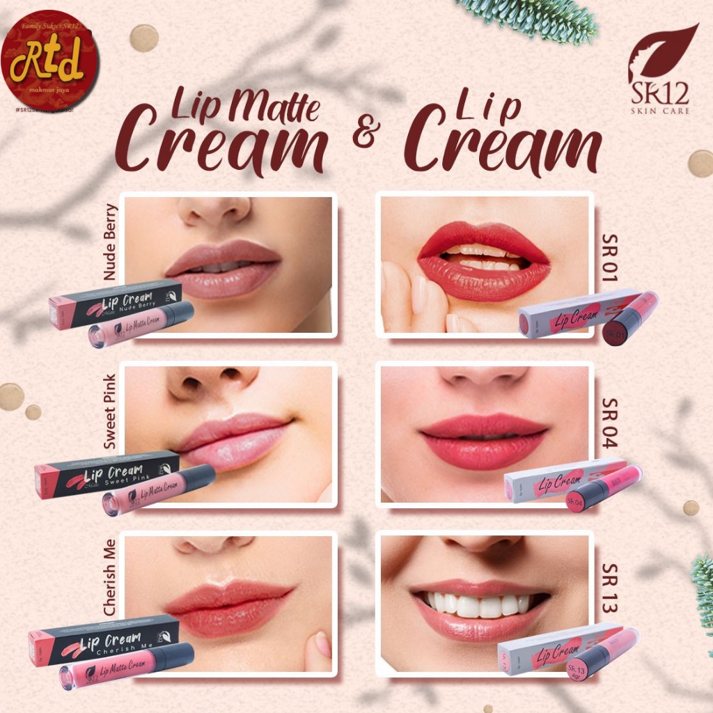 Lip Cream SR12 / Lip Matte / Lipstik / NUDE - PINK - NUDE BERRY - MAROON - RTDSR12