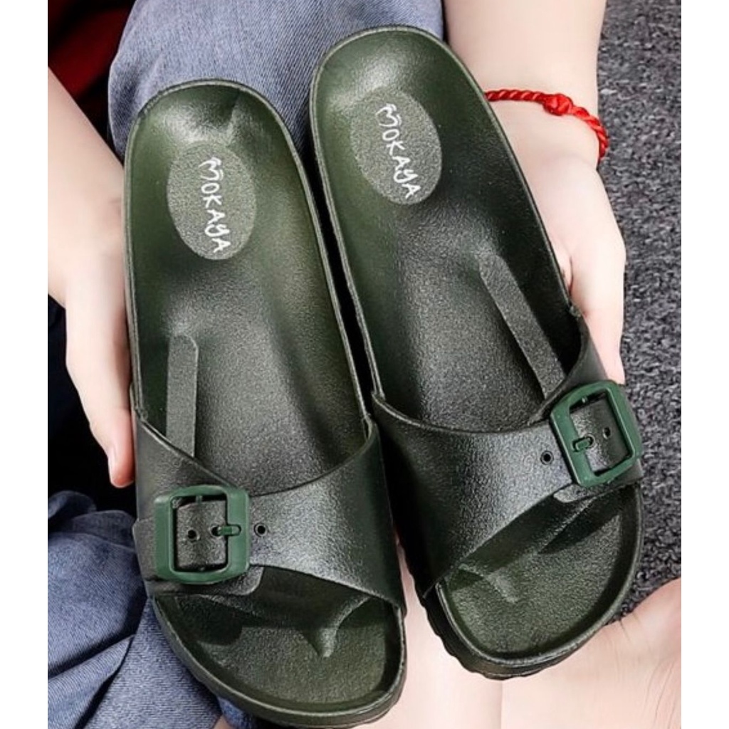 [BEST SELLER] Sandal Slop Jelly Wanita Gesper Simple Casual Cantik Import Mokaya/Sz 36-40 (B-2171-53)-Hijau Botol