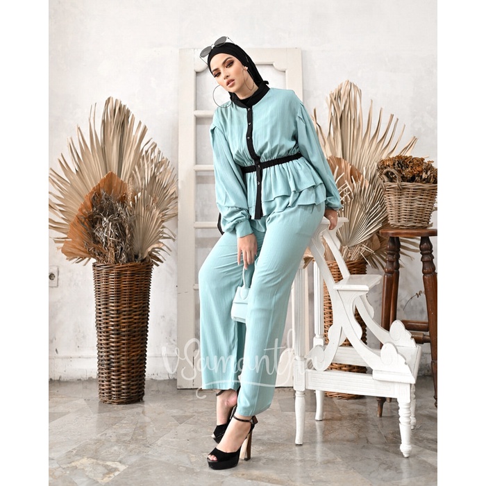 One Set Rayon Crinkle Premium Martha / Set Celana Kekinian