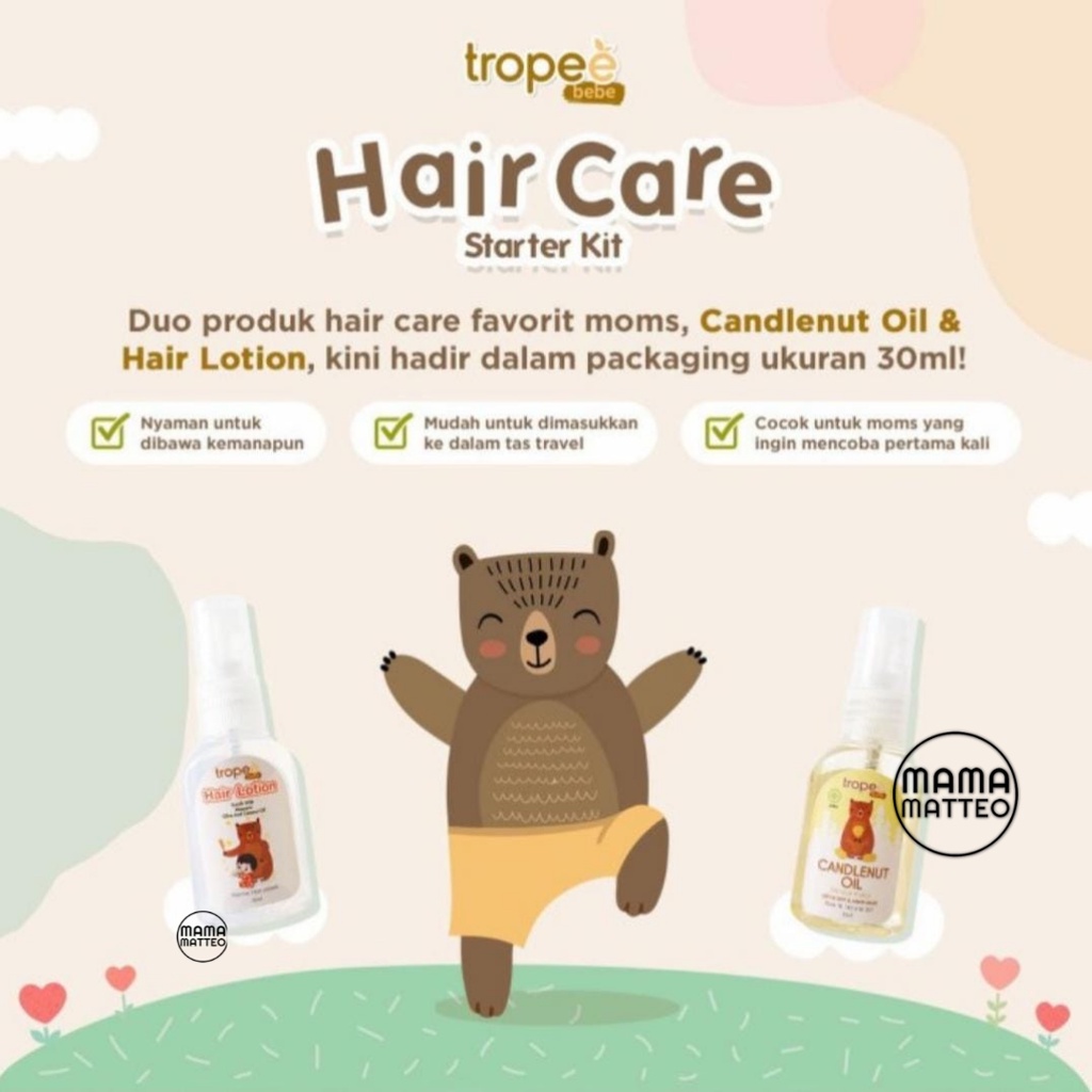 TROPEE BEBE Hair Care Starter Kit / Ultimate Travel size / Mini Tester Candlenut Oil Minyak kemiri Shampoo Hair Lotion 30ml / BANDUNG