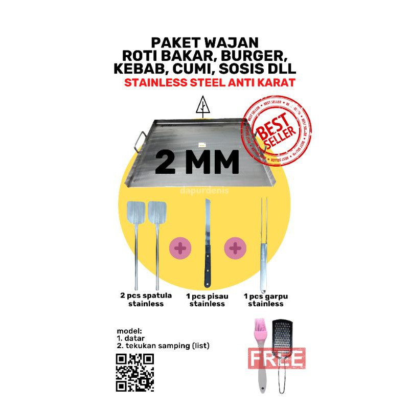 (2 MM) PAKET WAJAN BAKAR STAINLESS / WAJAN BURGER KEBAB MARTABAK TELOR / PAKET WAJAN ROTI BAKAR / LO