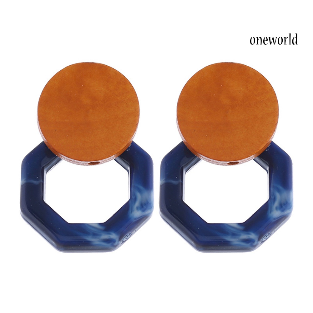 OW# Fashion Women Marble Grain Resin Octagon Dangle Ear Stud Earrings Jewelry Gift