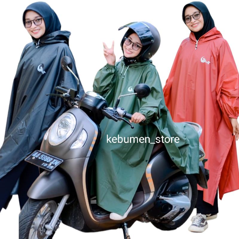 Jas Hujan Ponco Lengan Bahan Karet Anti Rembes Raincoat Motor